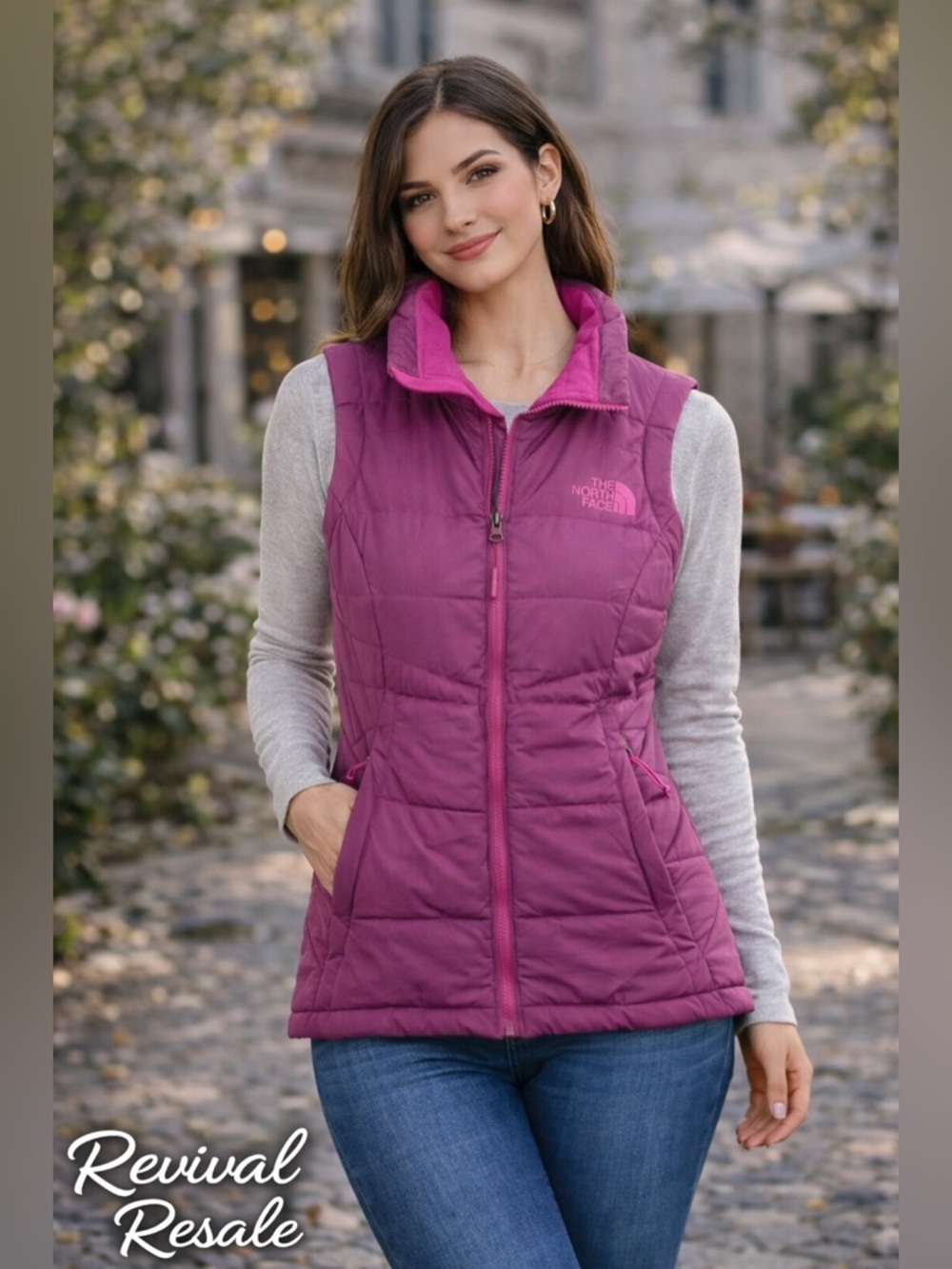 The North Face Womens MagentabPink Quilted Insulated Vest Size S Hiking Layers